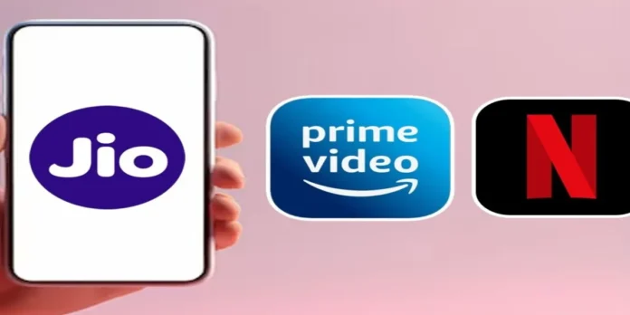 Jio, Amazon Prime Video और Netflix की तुलना दर्शाती हुई छवि